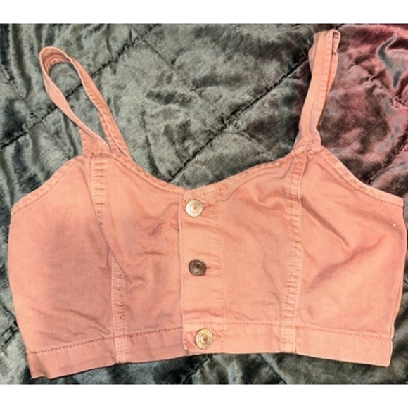 American Eagle Pink Buttoned Down Denim Cropped Tank Top - Picture 9 of 10
